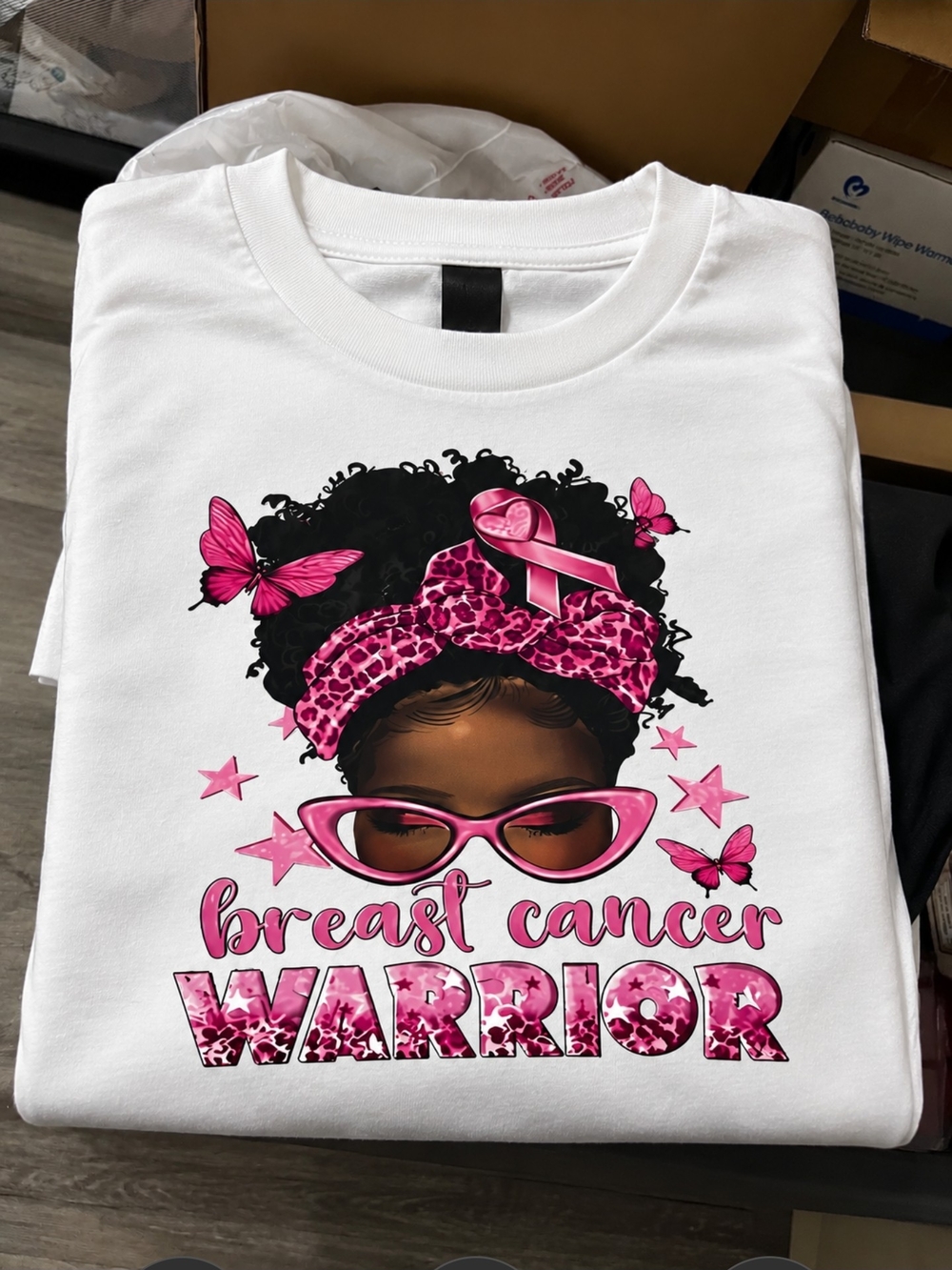 Womens White 'Breast Cancer Warrior' Pink Graphic Tee *Customized*